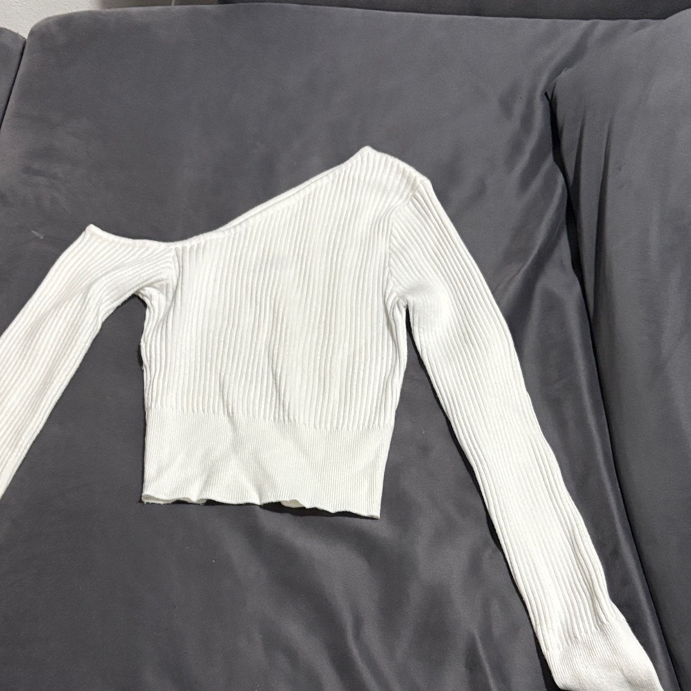 Petal & Pup White Ribbed One-Shoulder Top